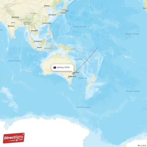 Sydney - Honolulu direct flight map