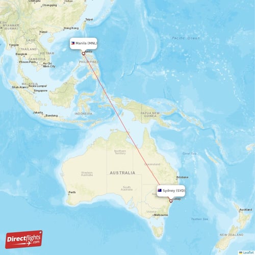 Sydney - Manila direct flight map