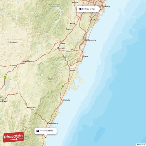 Sydney - Moruya direct flight map