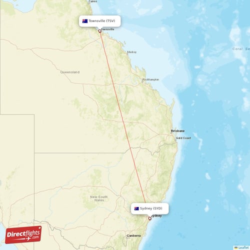 Sydney - Townsville direct flight map