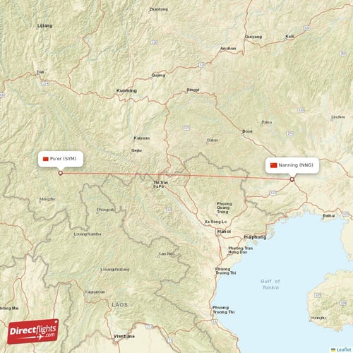 Pu'er - Nanning direct flight map