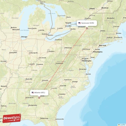 Syracuse - Atlanta direct flight map