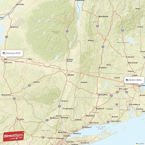 Syracuse - Boston direct flight map