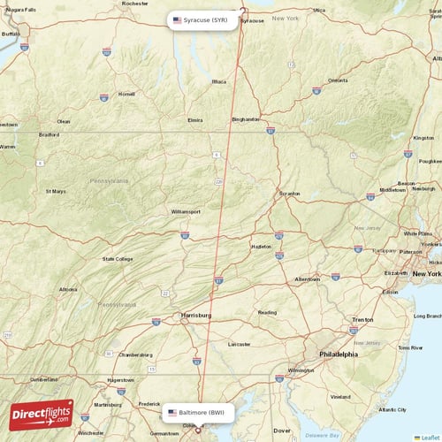 Syracuse - Baltimore direct flight map