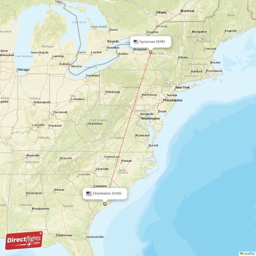 Syracuse - Charleston direct flight map