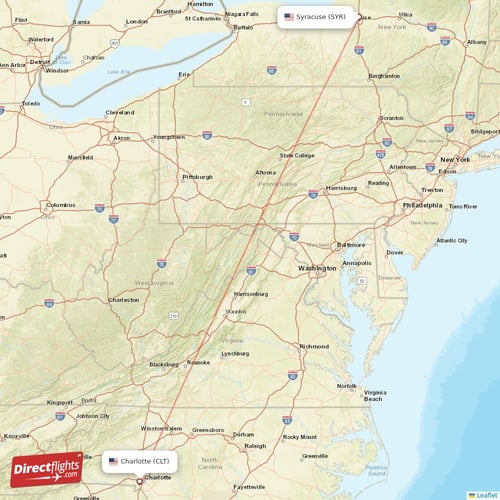 Syracuse - Charlotte direct flight map