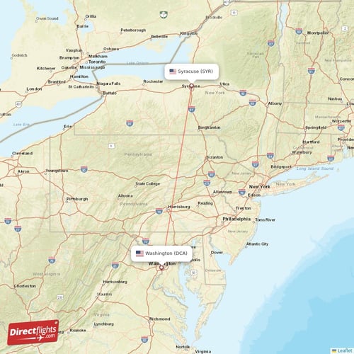 Syracuse - Washington direct flight map