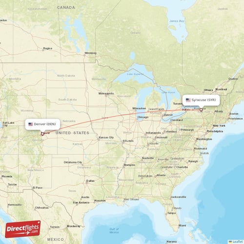 Syracuse - Denver direct flight map