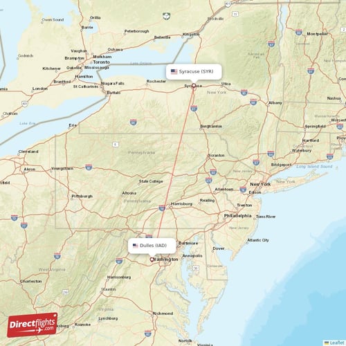 Syracuse - Dulles direct flight map