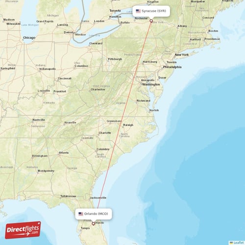 Syracuse - Orlando direct flight map