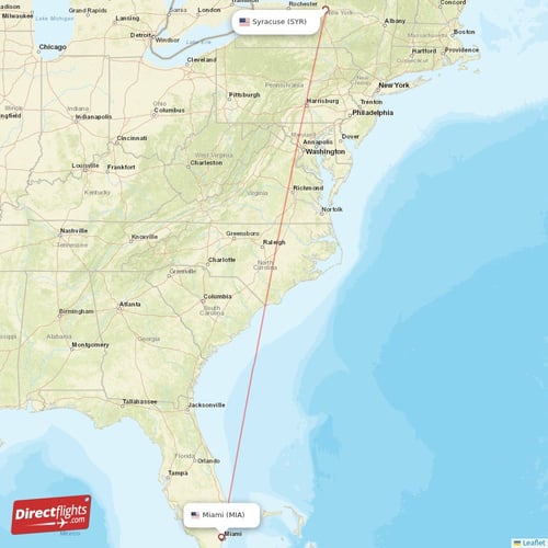Syracuse - Miami direct flight map