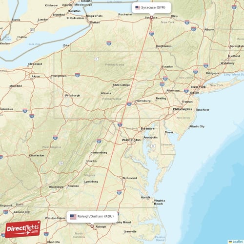 Syracuse - Raleigh/Durham direct flight map