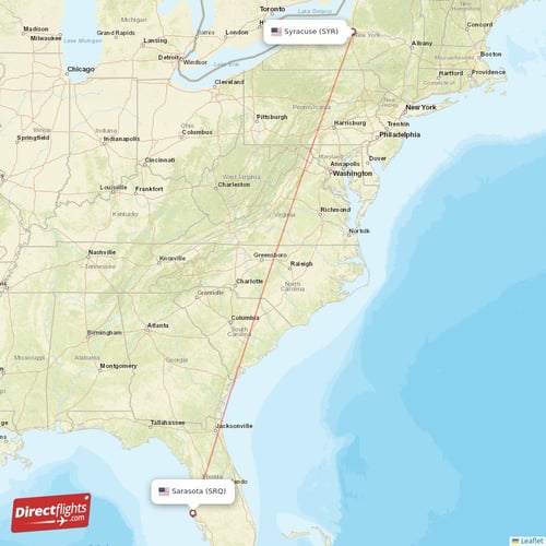Syracuse - Sarasota direct flight map