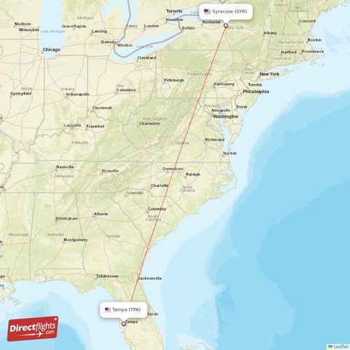 Syracuse - Tampa direct flight map