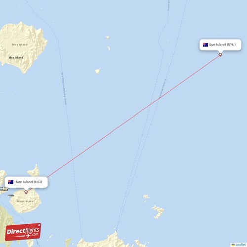 Sue Island - Horn Island direct flight map