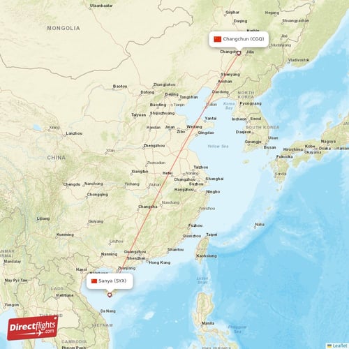 Sanya - Changchun direct flight map