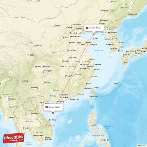 Sanya - Dalian direct flight map