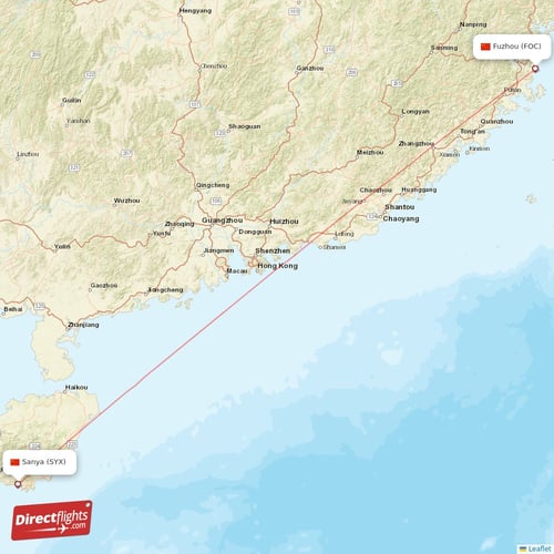 Sanya - Fuzhou direct flight map