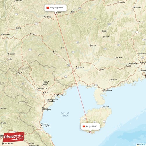Sanya - Guiyang direct flight map
