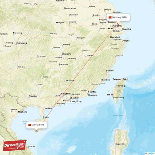 Sanya - Nantong direct flight map