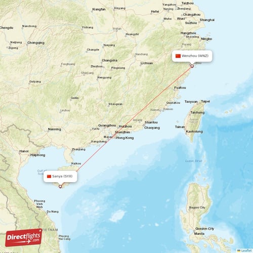 Sanya - Wenzhou direct flight map