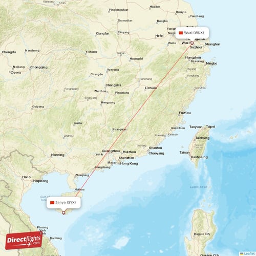 Sanya - Wuxi direct flight map