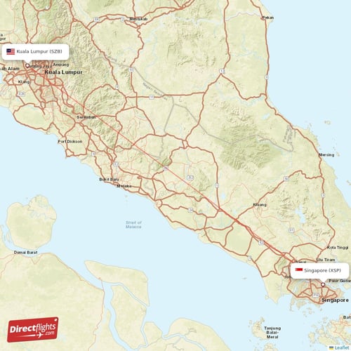 Kuala Lumpur - Singapore direct flight map