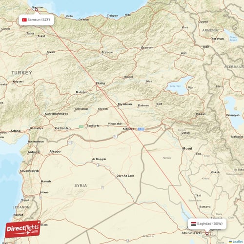 Samsun - Baghdad direct flight map