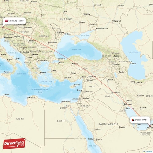Salzburg - Dubai direct flight map