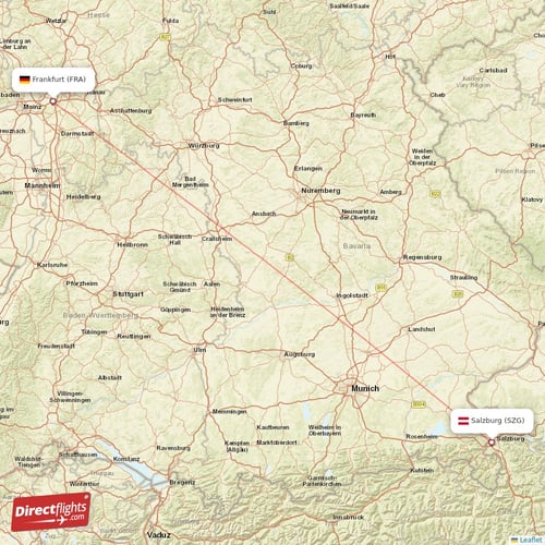 Salzburg - Frankfurt direct flight map