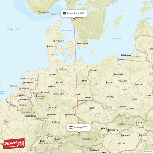 Salzburg - Gothenburg direct flight map