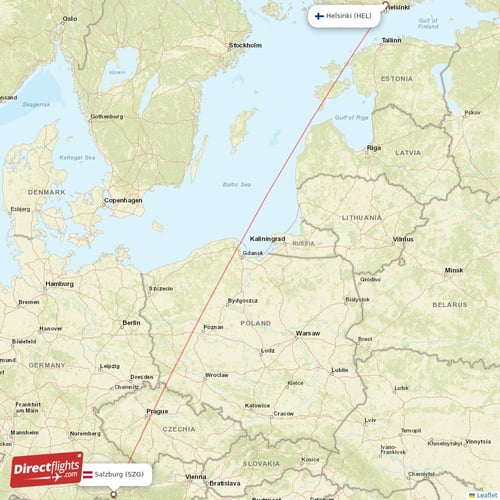 Salzburg - Helsinki direct flight map