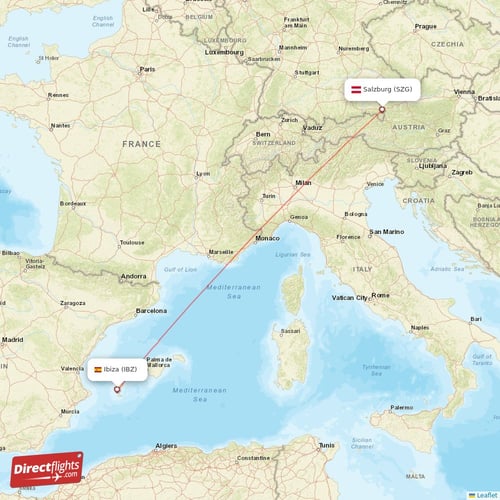 Salzburg - Ibiza direct flight map