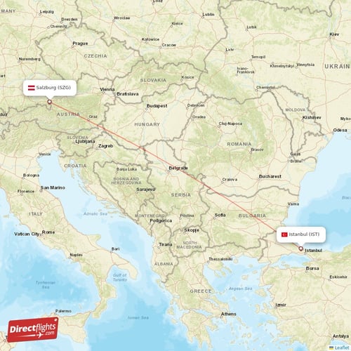 Salzburg - Istanbul direct flight map