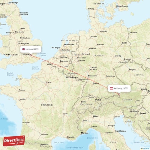 Salzburg - London direct flight map