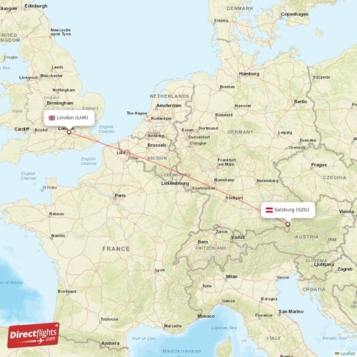 Salzburg - London direct flight map