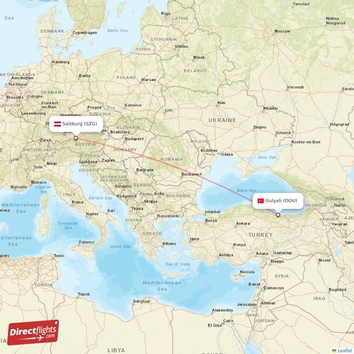Salzburg - Gulyali direct flight map