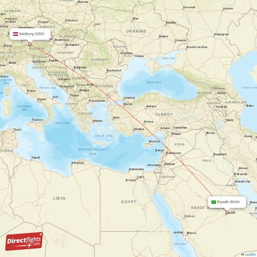 Salzburg - Riyadh direct flight map