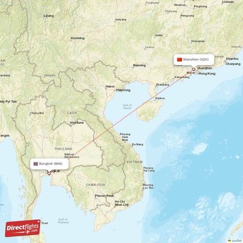 Shenzhen - Bangkok direct flight map