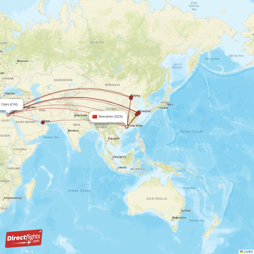 Shenzhen - Cairo direct flight map