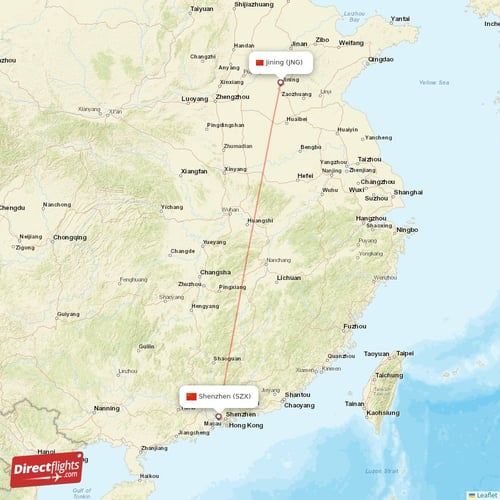 Shenzhen - Jining direct flight map
