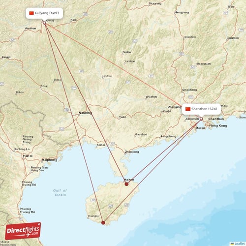 Shenzhen - Guiyang direct flight map