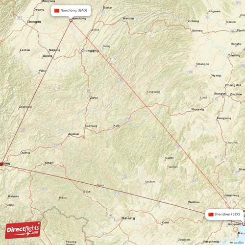 Shenzhen - Nanchong direct flight map
