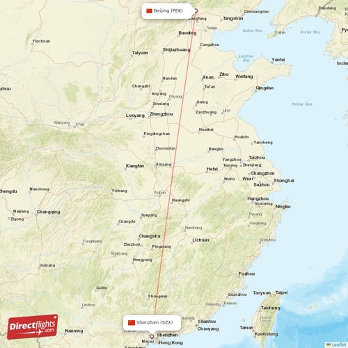 Shenzhen - Beijing direct flight map
