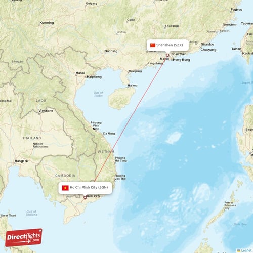 Shenzhen - Ho Chi Minh City direct flight map