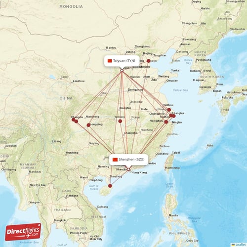 Shenzhen - Taiyuan direct flight map