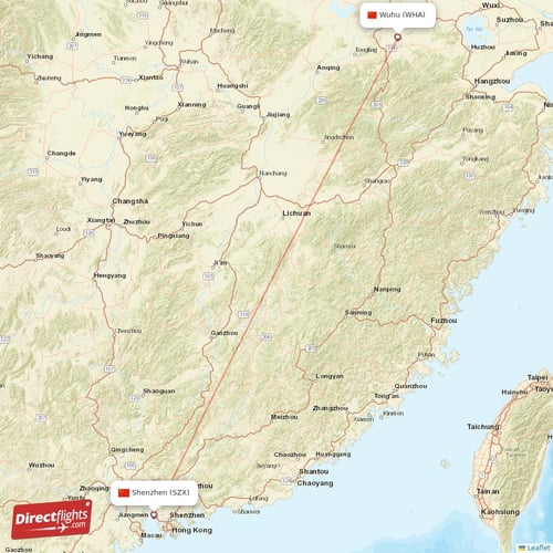 Shenzhen - Wuhu direct flight map