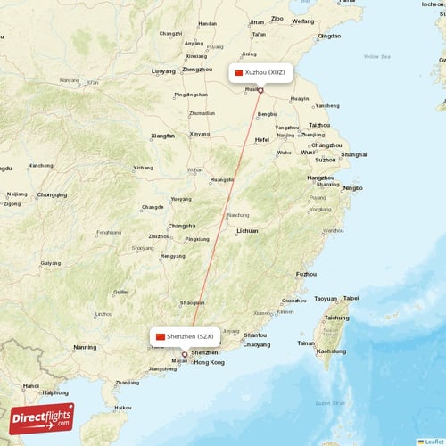 Shenzhen - Xuzhou direct flight map