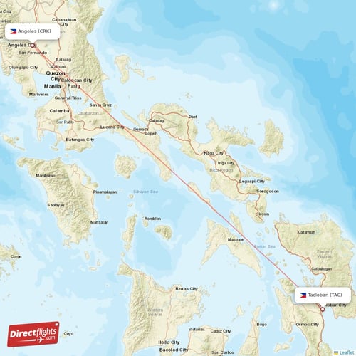 Tacloban - Angeles direct flight map