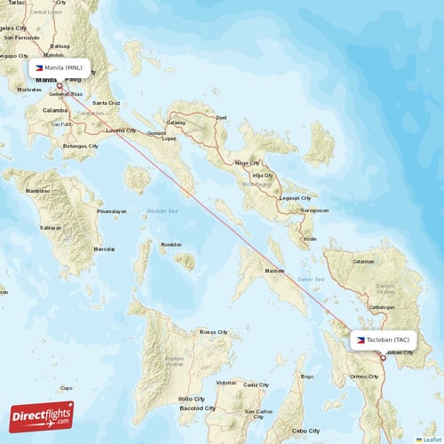 Tacloban - Manila direct flight map